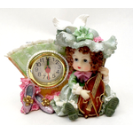 1256138A-G - Victorian Resin Clock - Girl Musician With Violin In Green Dress