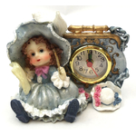 1256138C-B - Victorian Resin Clock - Girl Musician With Flute In Blue Dress