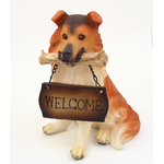 1257203COLLIE - Resin "Welcome" Collie Puppy Statue